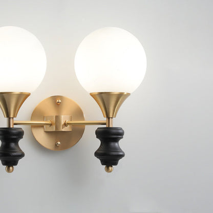 Orb Round Glass Walnut Brass 1/2 Light Wall Sconce Lamp