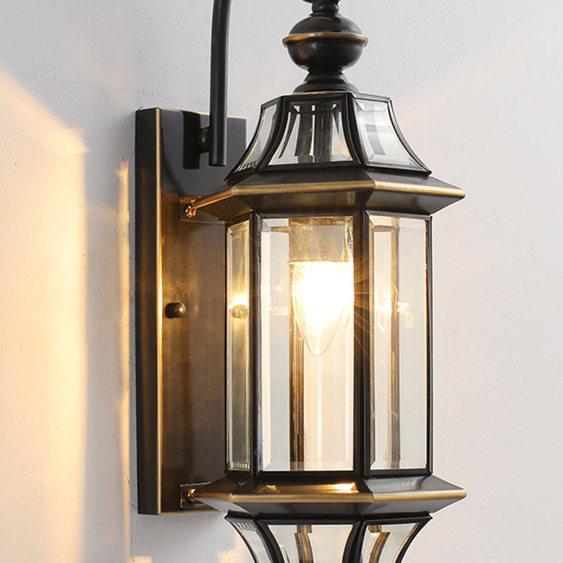 Round Cylinder Glass Copper 1-Light Wall Sconce Lamp
