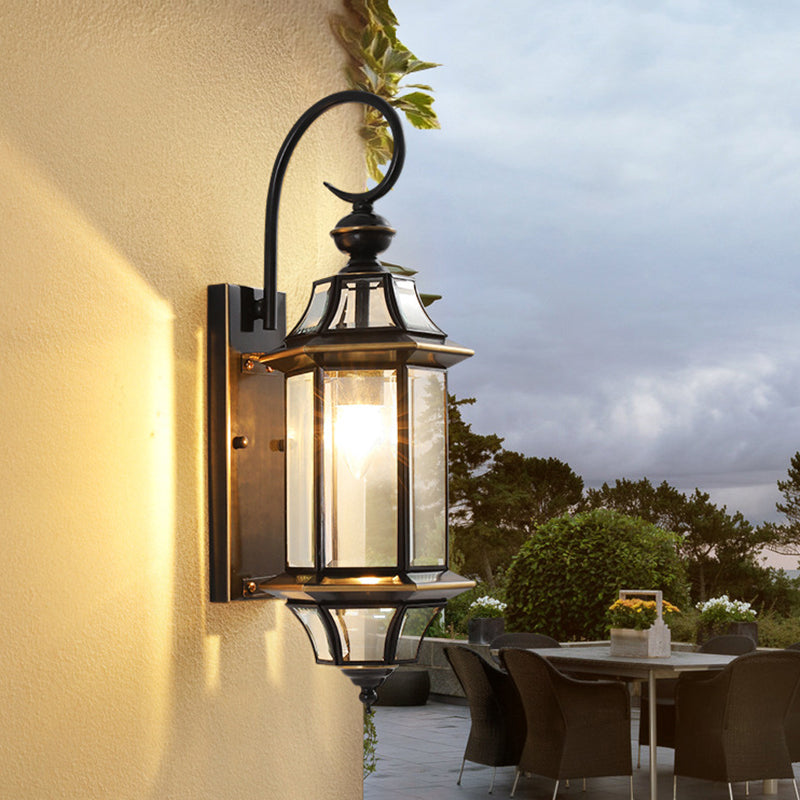 Round Cylinder Glass Copper 1-Light Wall Sconce Lamp