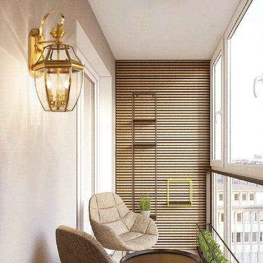 Hexagonal Round Glass Copper 1/3 Light Wall Sconce Lamp