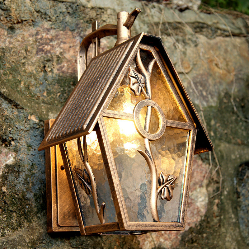 House Shape Square Glass Aluminum 1-Light Wall Sconce Lamp