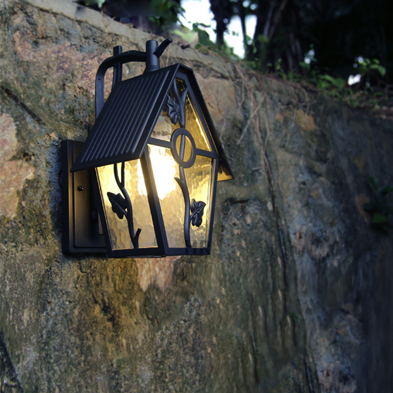 House Shape Square Glass Aluminum 1-Light Wall Sconce Lamp