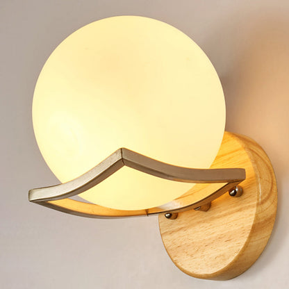 Scandinavian Glass Wood Metal 1-Light Wall Sconce Lamp