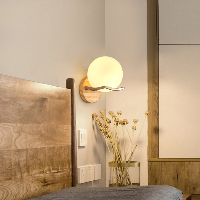 Scandinavian Glass Wood Metal 1-Light Wall Sconce Lamp