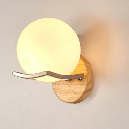 Scandinavian Glass Wood Metal 1-Light Wall Sconce Lamp