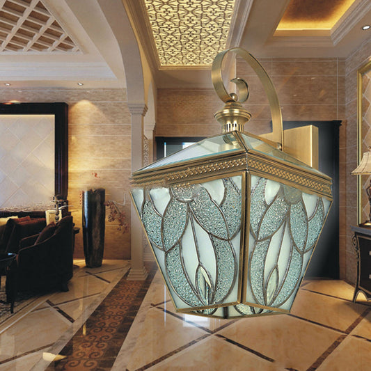 Luxury Square Pattern Glass Copper 1-Light Wall Sconce Lamp