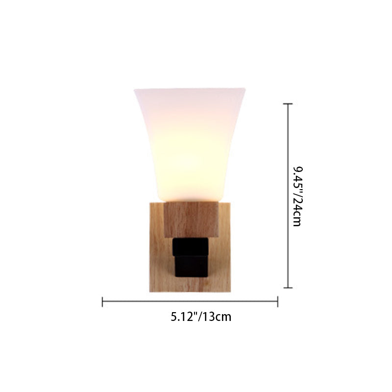 Square Glass Solid Wood Iron 1-Light Wall Sconce Lamp