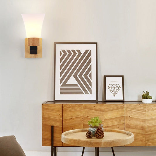 Square Glass Solid Wood Iron 1-Light Wall Sconce Lamp