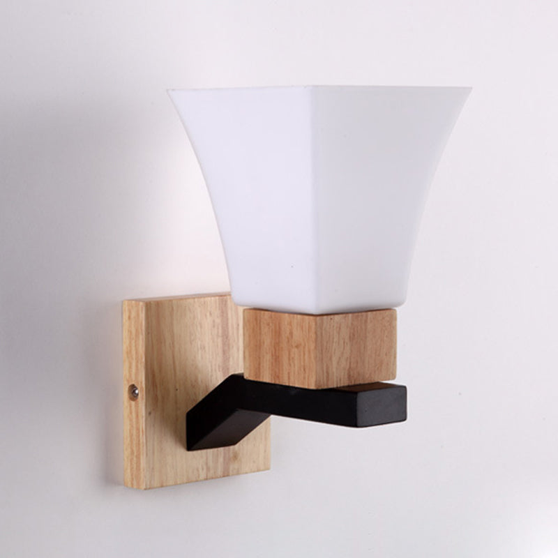 Square Glass Solid Wood Iron 1-Light Wall Sconce Lamp