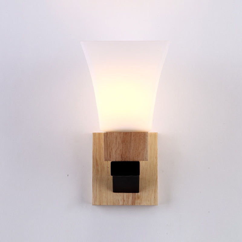 Square Glass Solid Wood Iron 1-Light Wall Sconce Lamp