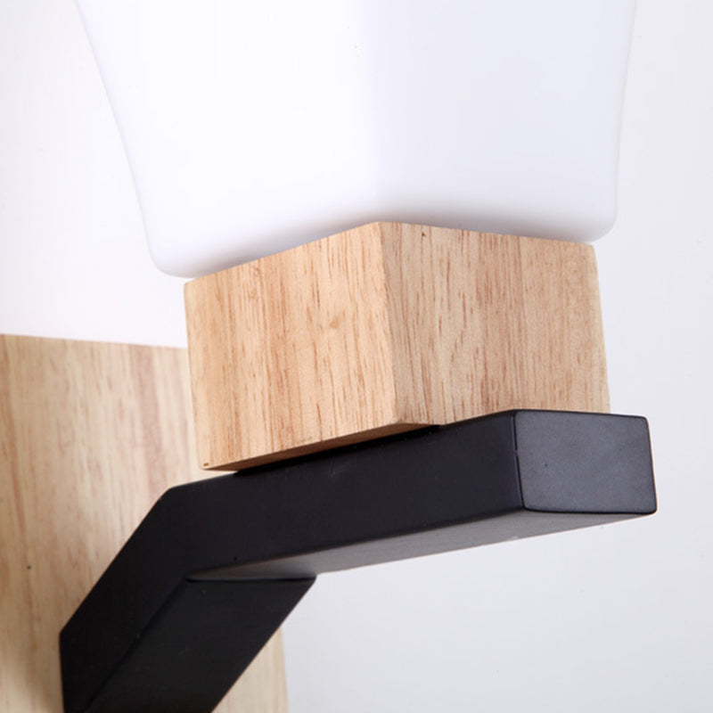 Square Glass Solid Wood Iron 1-Light Wall Sconce Lamp