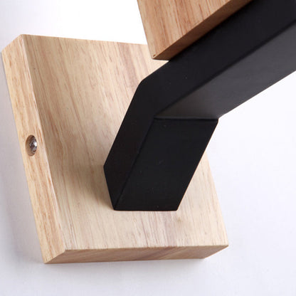 Square Glass Solid Wood Iron 1-Light Wall Sconce Lamp