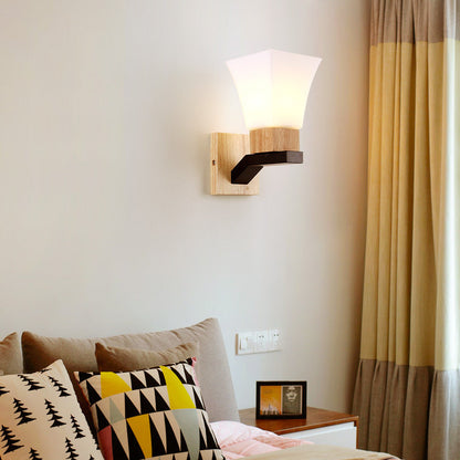 Square Glass Solid Wood Iron 1-Light Wall Sconce Lamp
