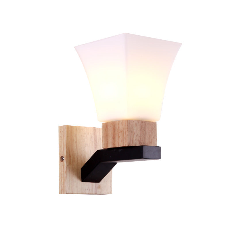 Square Glass Solid Wood Iron 1-Light Wall Sconce Lamp