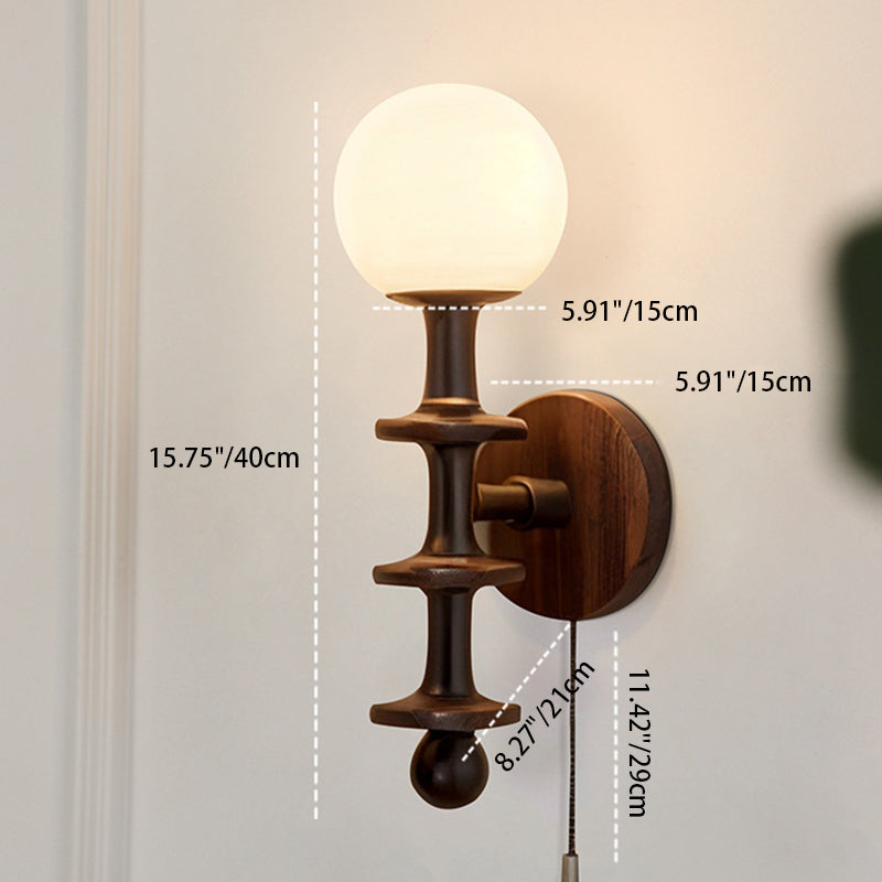 Chinese Magic Bean Glass Wood 1-Light Wall Sconce Lamp