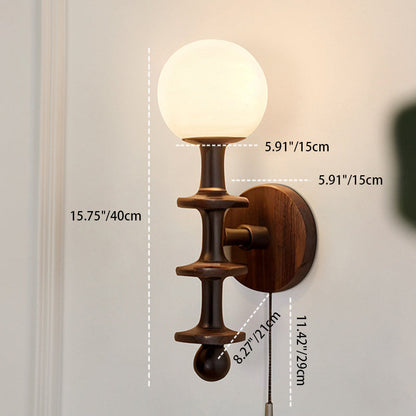 Chinese Magic Bean Glass Wood 1-Light Wall Sconce Lamp
