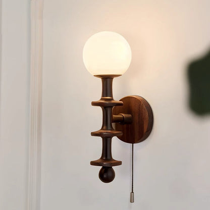 Chinese Magic Bean Glass Wood 1-Light Wall Sconce Lamp
