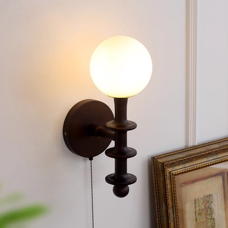 Chinese Magic Bean Glass Wood 1-Light Wall Sconce Lamp