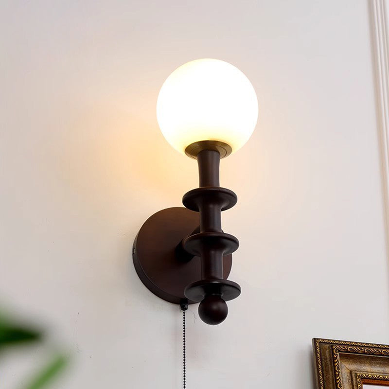 Chinese Magic Bean Glass Wood 1-Light Wall Sconce Lamp