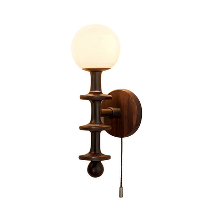 Chinese Magic Bean Glass Wood 1-Light Wall Sconce Lamp