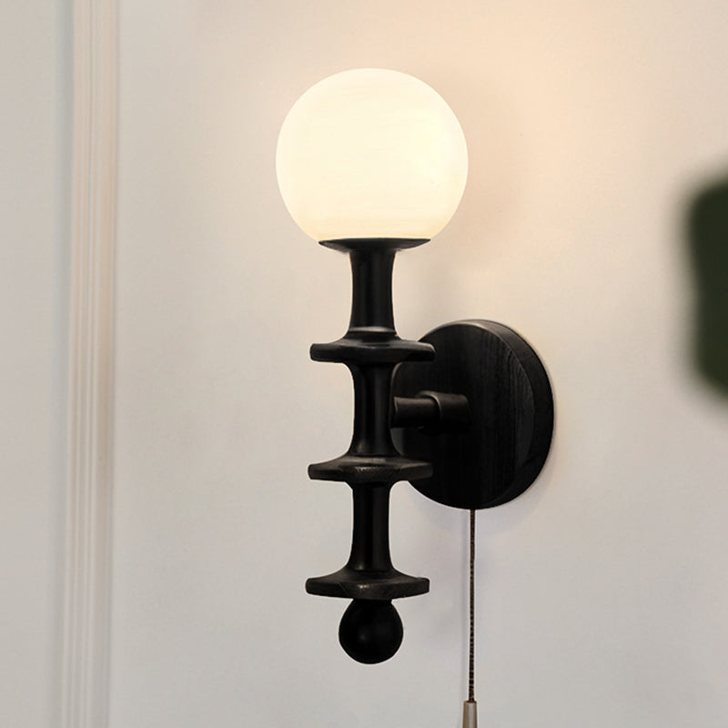Chinese Magic Bean Glass Wood 1-Light Wall Sconce Lamp