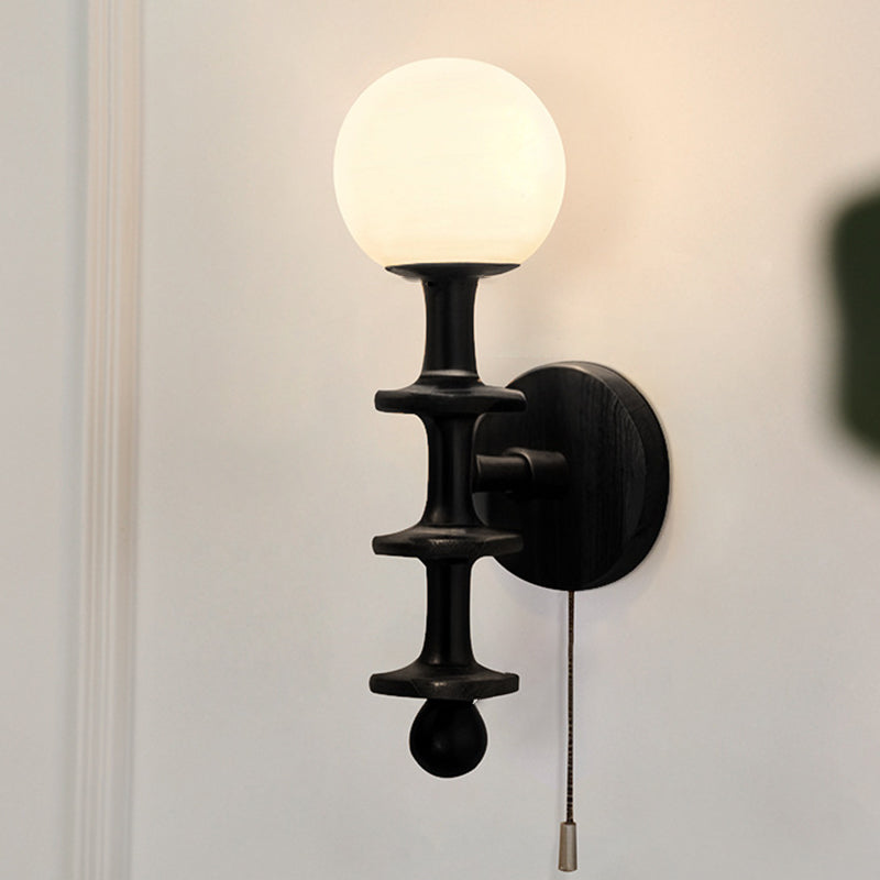 Chinese Magic Bean Glass Wood 1-Light Wall Sconce Lamp