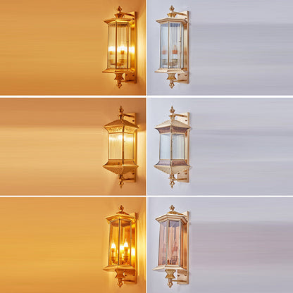 Hexagonal Column Glass Copper 2-Light Wall Sconce Lamp