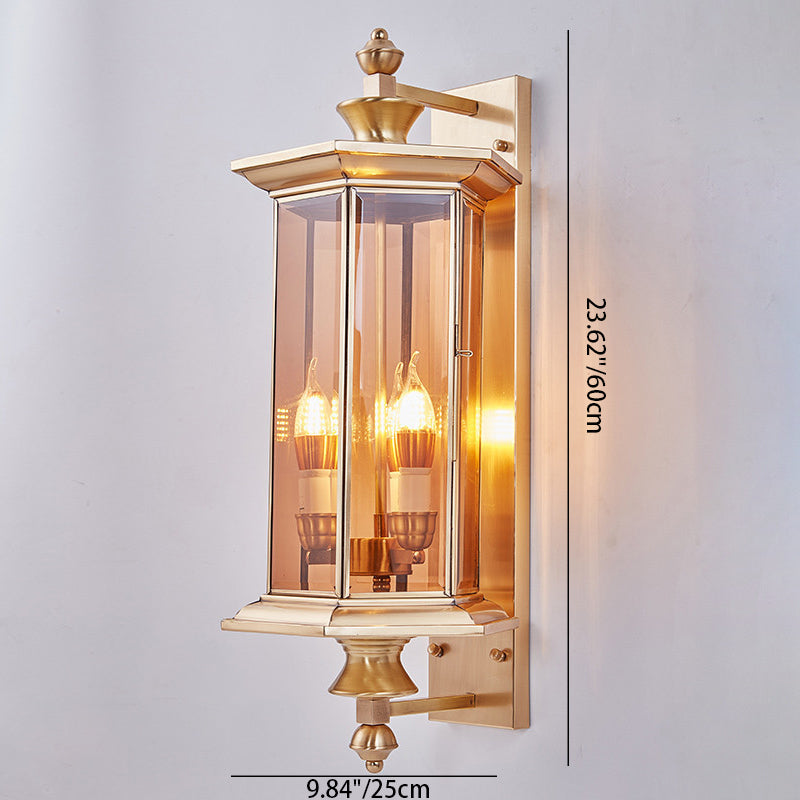 Hexagonal Column Glass Copper 2-Light Wall Sconce Lamp