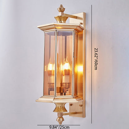 Hexagonal Column Glass Copper 2-Light Wall Sconce Lamp