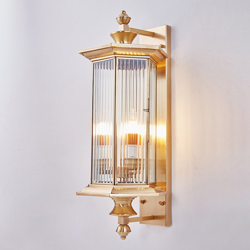 Hexagonal Column Glass Copper 2-Light Wall Sconce Lamp