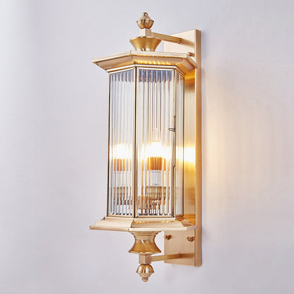 Hexagonal Column Glass Copper 2-Light Wall Sconce Lamp