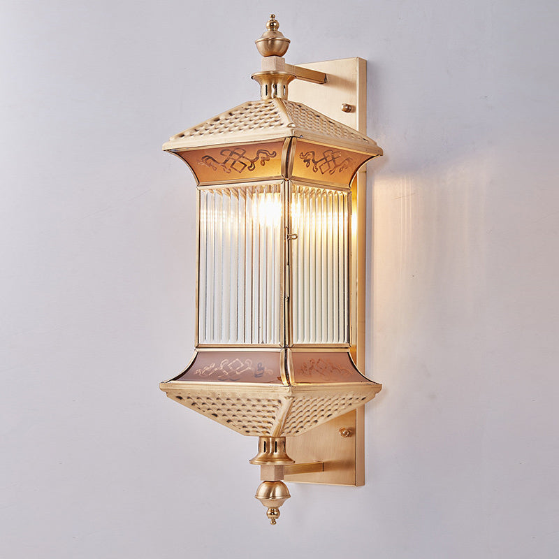 Hexagonal Column Glass Copper 2-Light Wall Sconce Lamp