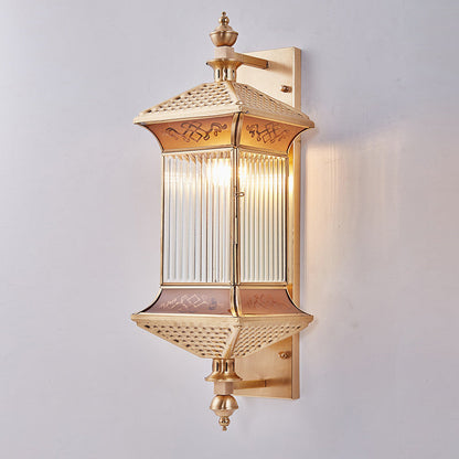 Hexagonal Column Glass Copper 2-Light Wall Sconce Lamp