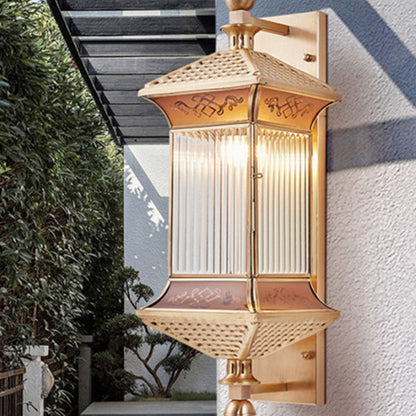 Hexagonal Column Glass Copper 2-Light Wall Sconce Lamp