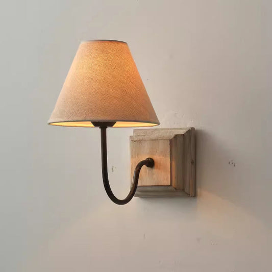 Simplicity Square Cloth Iron Wood 1-Light Wall Sconce Lamp