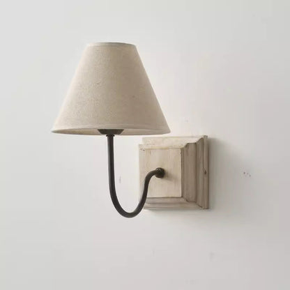 Simplicity Square Cloth Iron Wood 1-Light Wall Sconce Lamp