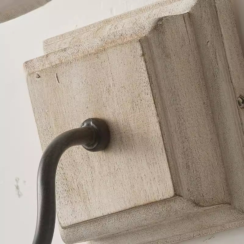 Simplicity Square Cloth Iron Wood 1-Light Wall Sconce Lamp