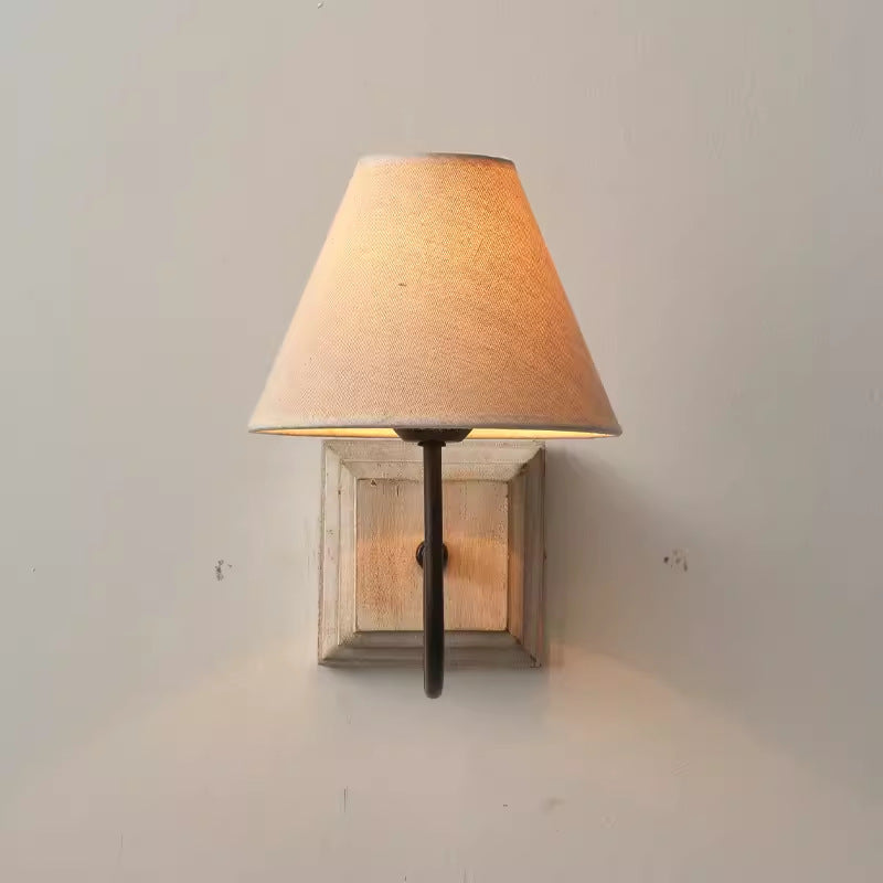 Simplicity Square Cloth Iron Wood 1-Light Wall Sconce Lamp