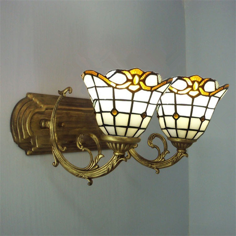 Tiffany Square Glass Iron 1/2/3 Light Wall Sconce Lamp