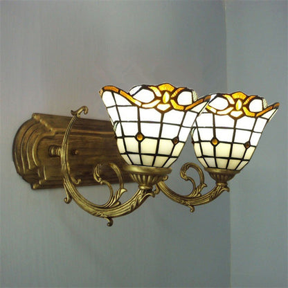 Tiffany Square Glass Iron 1/2/3 Light Wall Sconce Lamp