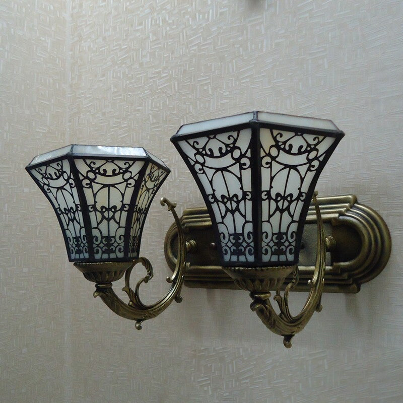 Tiffany Square Glass Iron 1/2/3 Light Wall Sconce Lamp