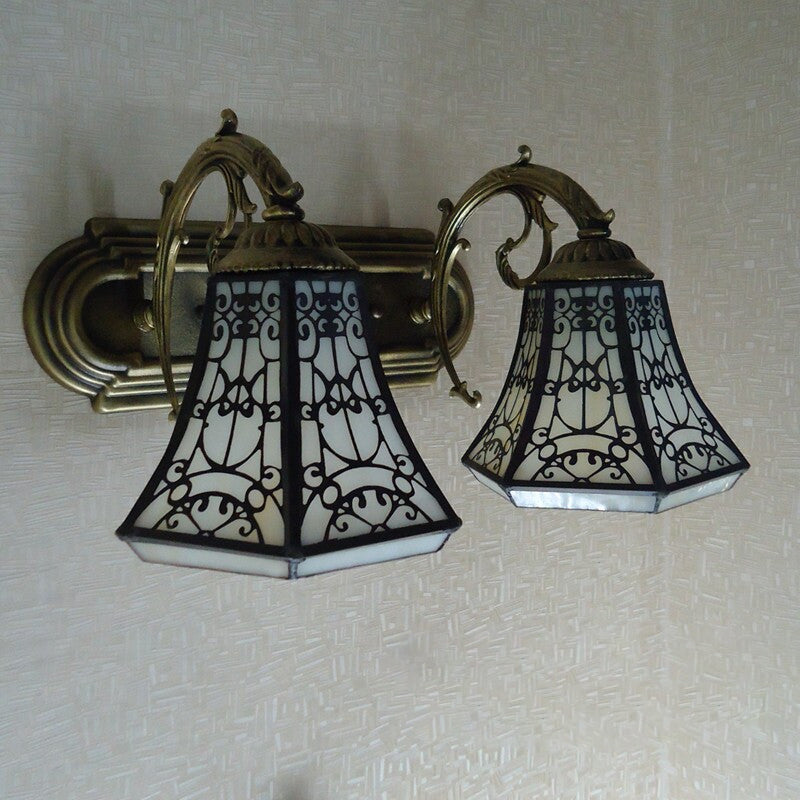 Tiffany Square Glass Iron 1/2/3 Light Wall Sconce Lamp