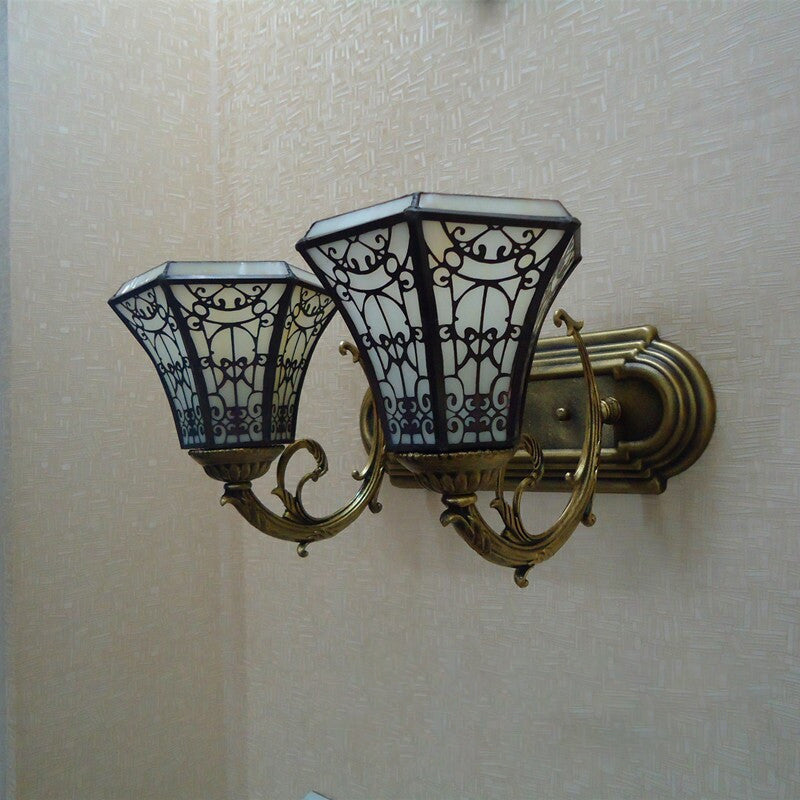 Tiffany Square Glass Iron 1/2/3 Light Wall Sconce Lamp