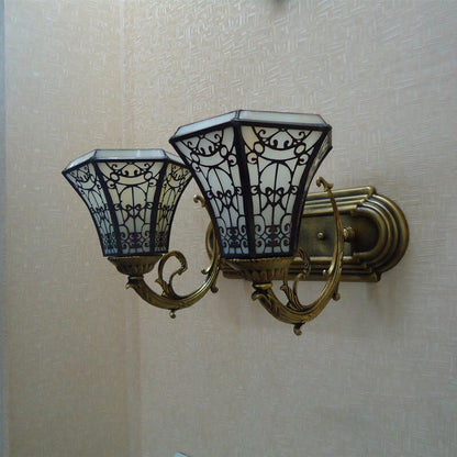 Tiffany Square Glass Iron 1/2/3 Light Wall Sconce Lamp
