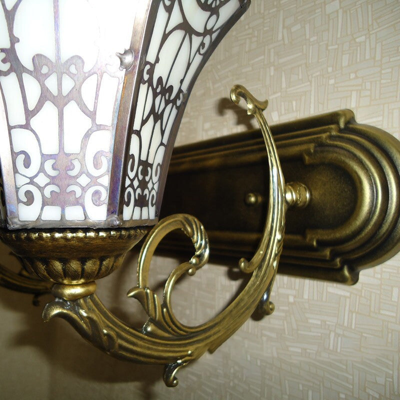 Tiffany Square Glass Iron 1/2/3 Light Wall Sconce Lamp