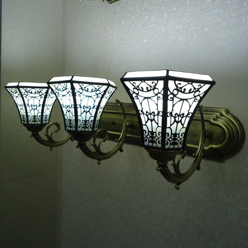 Tiffany Square Glass Iron 1/2/3 Light Wall Sconce Lamp