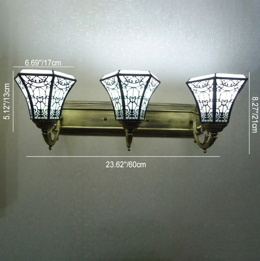 Tiffany Square Glass Iron 1/2/3 Light Wall Sconce Lamp