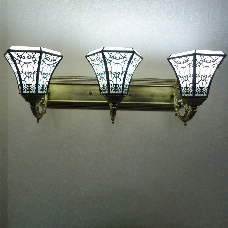 Tiffany Square Glass Iron 1/2/3 Light Wall Sconce Lamp