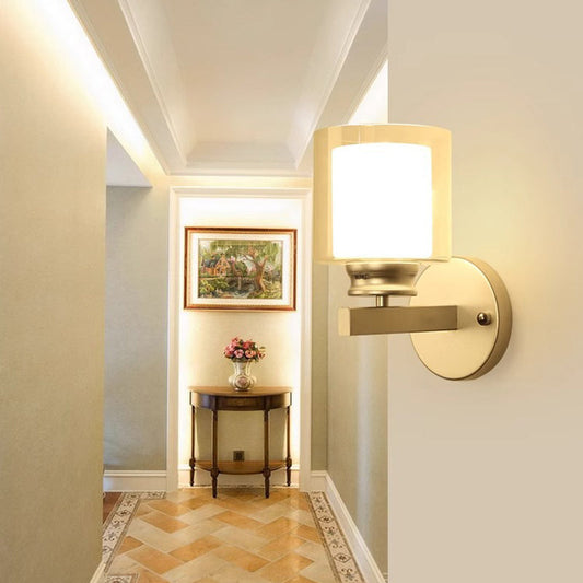 Minimalist Round Column Glass Iron 1-Light Wall Sconce Lamp