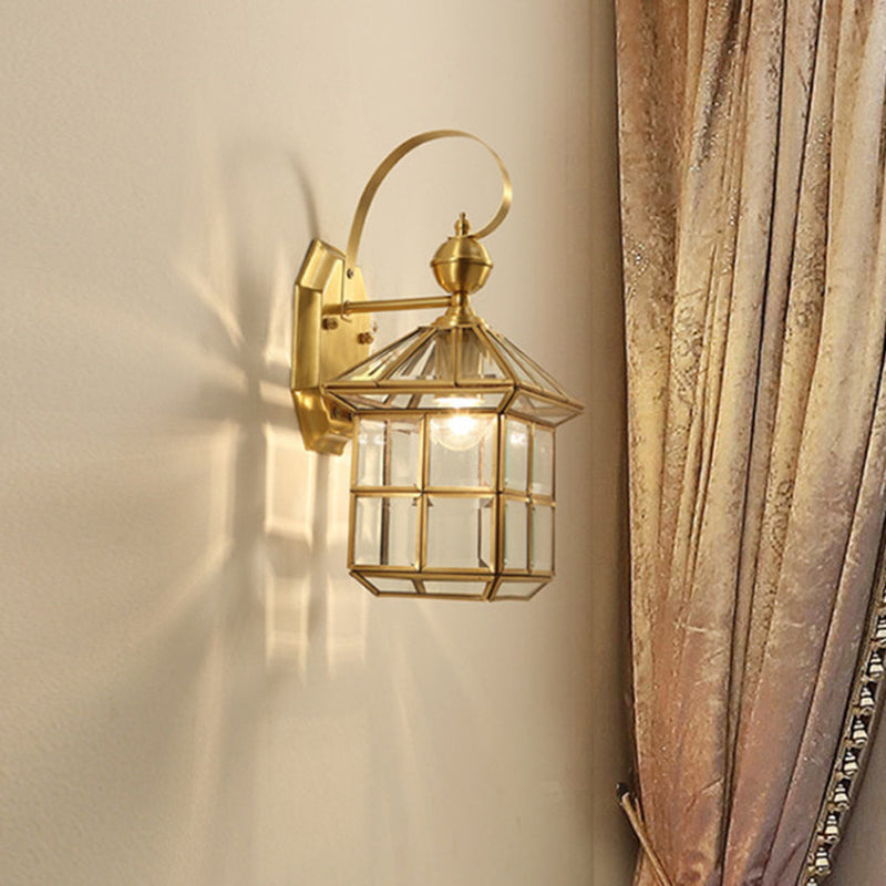 Scandinavian Square Glass Copper 1-Light Wall Sconce Lamp